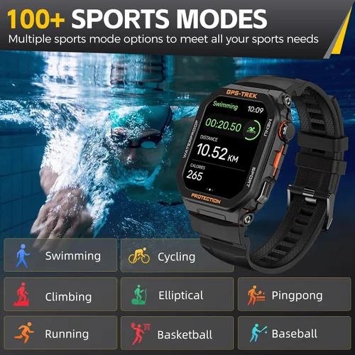 Vista 4 de Relojes inteligentes militares para hombres con GPS integrado con llamada Bluetooth de 1.75 pulgadas, pantalla grande, resistente y táctico, reloj