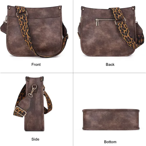 Vista 8 de HKCLUF Bolso cruzado para mujer, 2 piezas, de cuero, con 2 correas ajustables de leopardo, bolsa cruzada