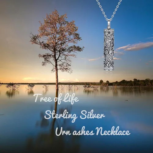 Vista 163 de Collar con colgante de urna de cenizas de cremación y árbol de la vida para mujer, plata de ley US1