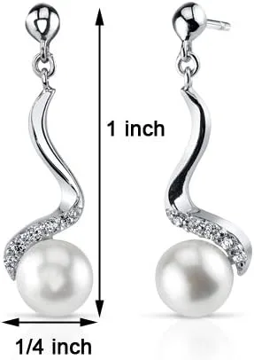 Vista 3 de Peora Sterling Silver Freshwater Cultured White Pearl Pendant Necklace and Earrings, Spiral Drop Design