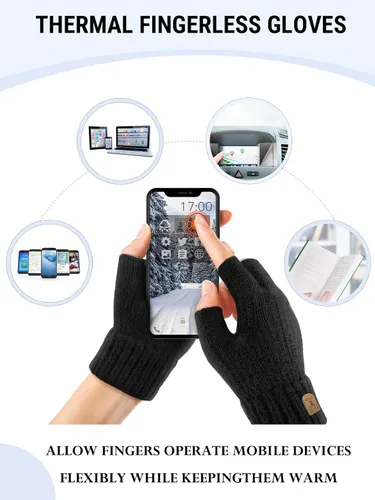 Vista 3 de Guantes sin dedos de medio dedo para invierno. Guantes cálidos de punto para trabajo, running, ciclismo y conducción para hombres y mujeres