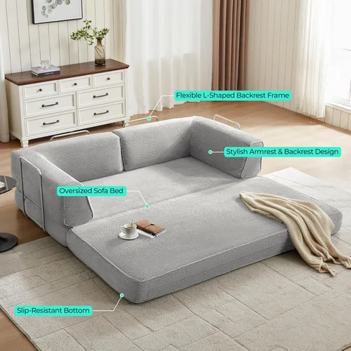 Vista 13 de LINSY HOME Sofá cama convertible de 79 pulgadas, sofá cama plegable de compresión, sofá cama plegable de pana para sala de estar y dormitorio, sofá