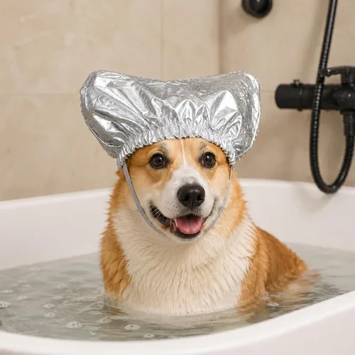 Vista 6 de 2Pcs Waterproof Pet Shower Cap Reusable Dog Bonnet for Bathing S&M