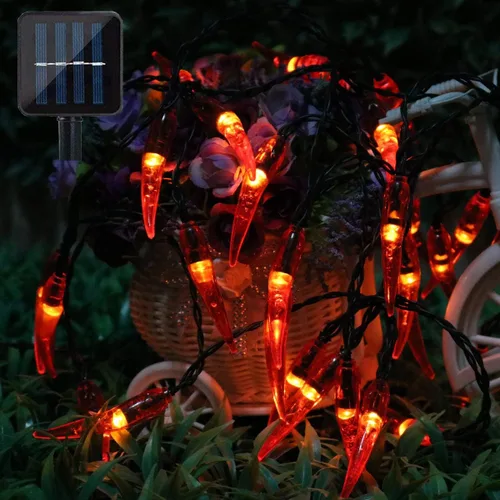 Vista 9 de Guirnalda de luces de chile rojo, 10 pies, 20 luces LED de chile, funciona con pilas, luces de hadas Contol para bodas, Año Nuevo chino, festival