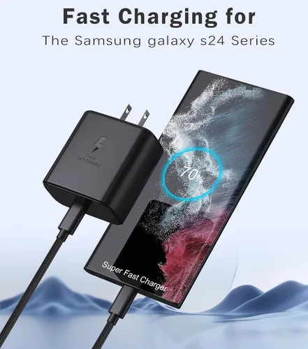 Vista 2 de Cargador súper rápido USB C 3.0 de 45 W con carga tipo C, cable trenzado de nailon compatible con cargador Samsung Cable de carga rápida para Galaxy