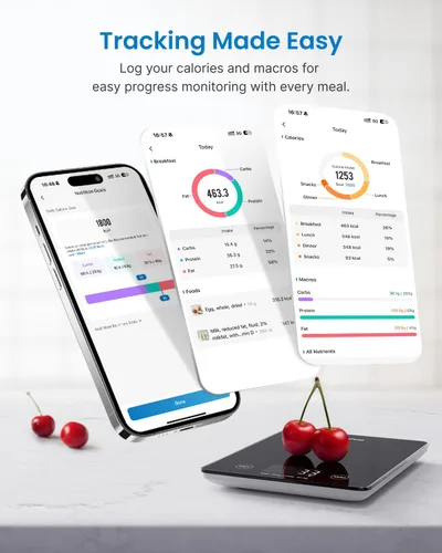Vista 3 de RENPHO Báscula digital de cocina inteligente, báscula de peso de alimentos con calculadora nutricional, báscula de gramos para pérdida de peso, Negro