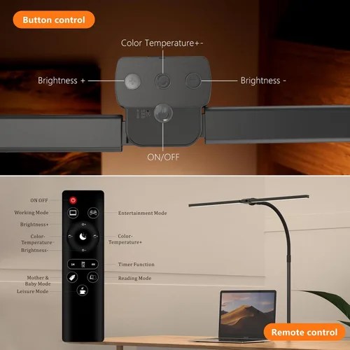 Vista 2 de Lámpara de escritorio para oficina en casa, luz de monitor de pantalla dual de 15 W con abrazadera, luz de computadora de cuello de cisne ajustable