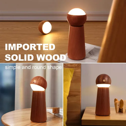 Vista 8 de Lámpara de mesa activada por voz de madera Luz nocturna recargable para habitación