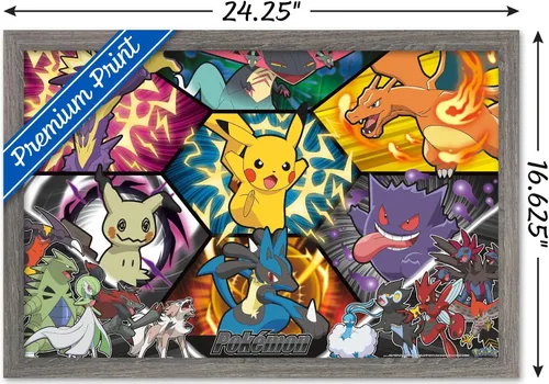 Vista 3 de Trends International Pokémon: Battle Art - Póster de pared de grupo, 22.4 pulgadas de largo x 14.7 pulgadas, versión enmarcada en madera de granero