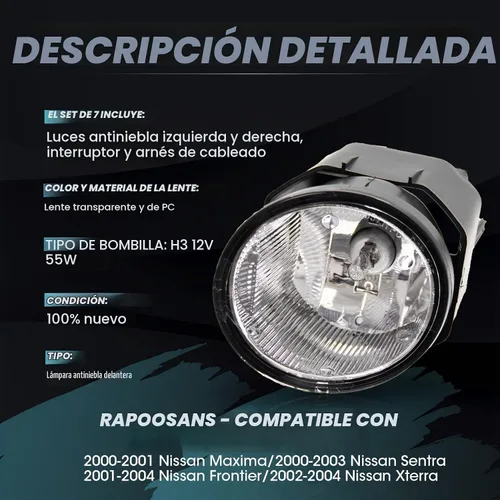 Vista 3 de Conjunto de lámparas antiniebla de conducción para Nissan Maxima 2000-2001 2000-2003 Sentra 2001-2004 Frontier 2002-2004 Xterra reemplazo de luz