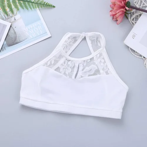 Vista 6 de JEATHA Kids Girls Ballet Dance Disfraces de encaje floral sin mangas Crop Top con falda Bottoms Leotardo Dancewear