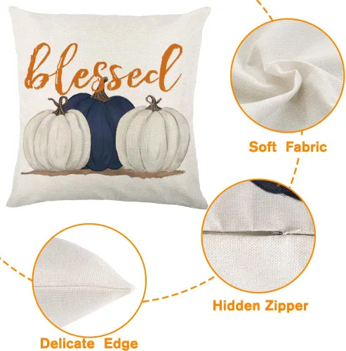 Vista 3 de Vellibring Fundas de almohada de otoño de 18 x 18 pulgadas, fundas de almohada de calabazas azules para casa de campo, fundas de cojín de otoño