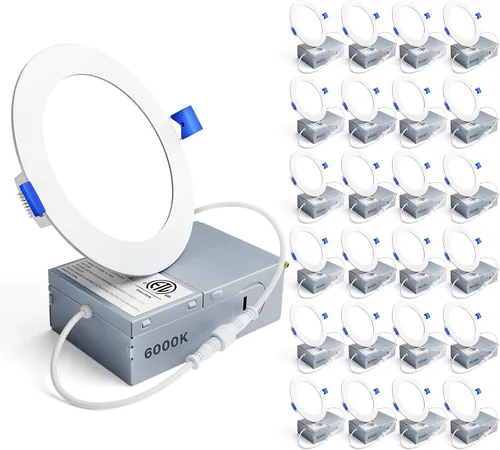 Vista 12 de Ensenior Paquete de 24 luces LED empotrables de 4 pulgadas, oblea regulable Blanco-5CCT