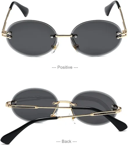 Vista 3 de LASPOR Lentes de sol ovalados retro para mujeres y hombres, a la moda, vintage, de metal dorado, sin marco, lentes tintados, protección UV400