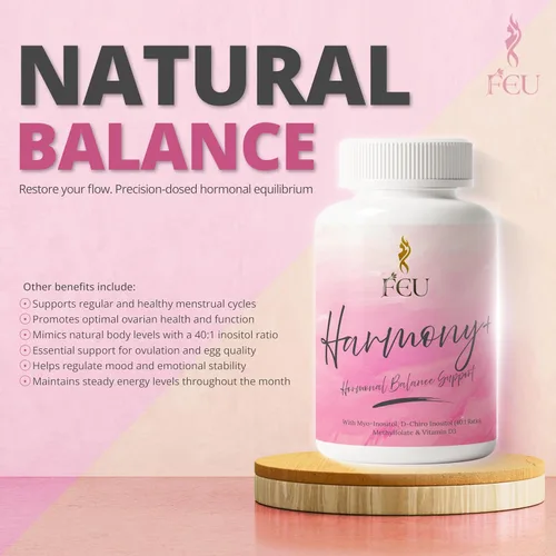 Vista 7 de FEU Harmony+ Myo & D-Chiro Inositol Suplemento para mujeres – 2000 mg de mio-inositol + 50 mg de D-Chiro inositol (proporción 40:1) con metilfolato