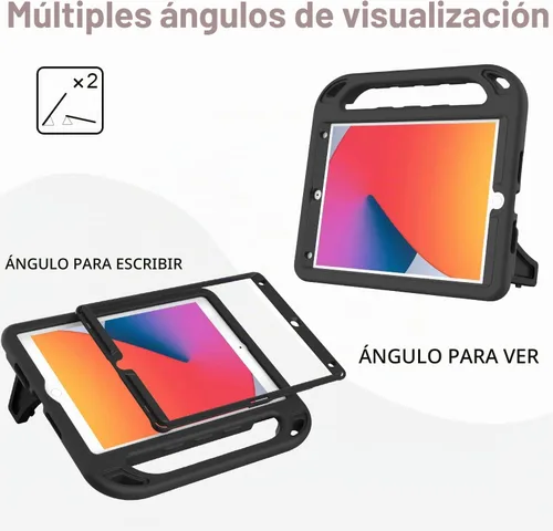 Vista 5 de BMOUO Funda para niños para iPad de 9ª/8ª/7ª generación (2021/2020/2019), con protector de pantalla integrado, soporte con mango a prueba de golpes