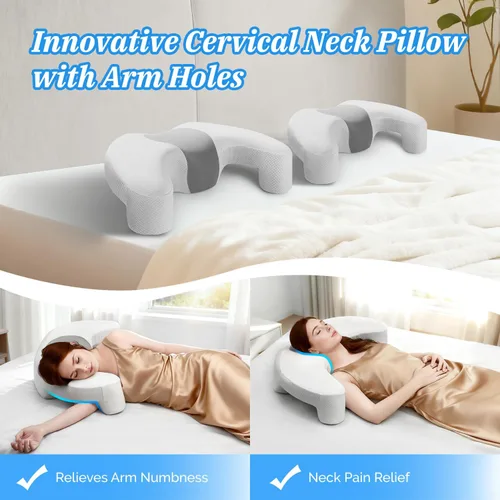 Vista 8 de Almohada para dormir de lado con canal de brazo para alivio del dolor de hombros, cuello y manguito rotador, almohada cervical de espuma