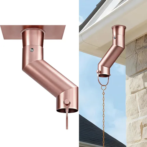 Vista 8 de Adaptador de canalón de cadena de lluvia Traje de instalación de oro para Dorado