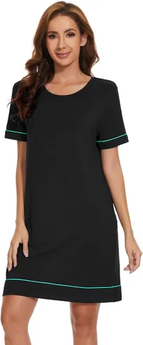 Vista 43 de WiWi - Camisón de viscosa de bambú para mujer, manga corta, con cuello en V, ropa de dormir, tallas grandes, S-4X, A-aqua