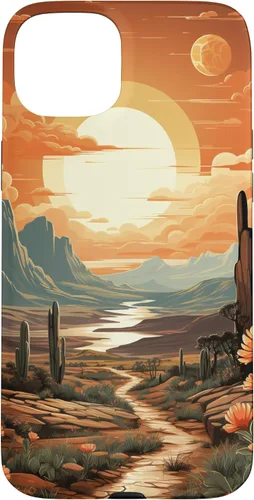 Vista 9 de iPhone 12 Pro Max Abstract Mountains Cactus Desert Landscape en funda terracota