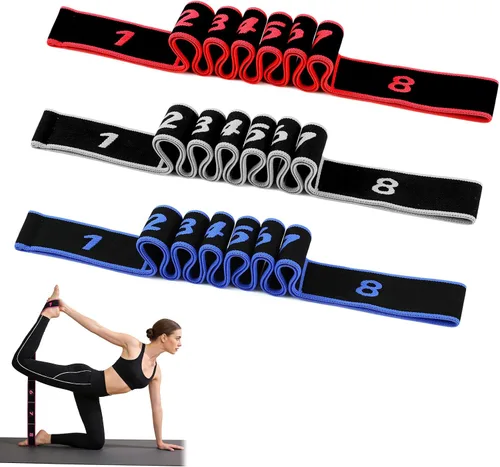 Vista 8 de Bandas de resistencia de fitness con asas, banda ajustable para estiramiento y yoga para todo el cuerpo, banda elástica de entrenamiento de 8