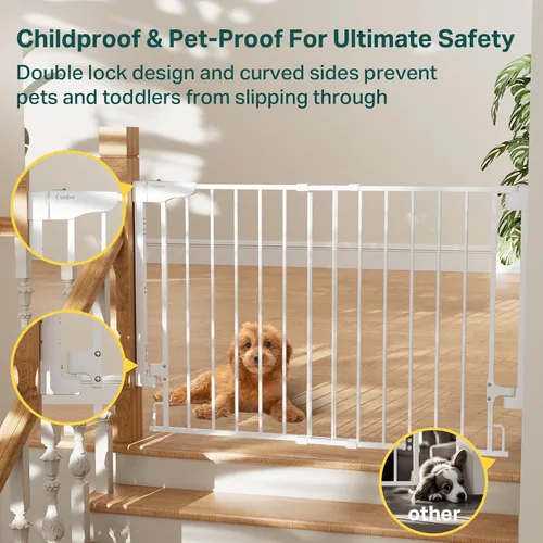 Vista 8 de Cumbor - Juego de 2 puertas de seguridad para bebés sin barra inferior, de 74-110 cm, puerta para perros con cierre automático, puerta para mascotas