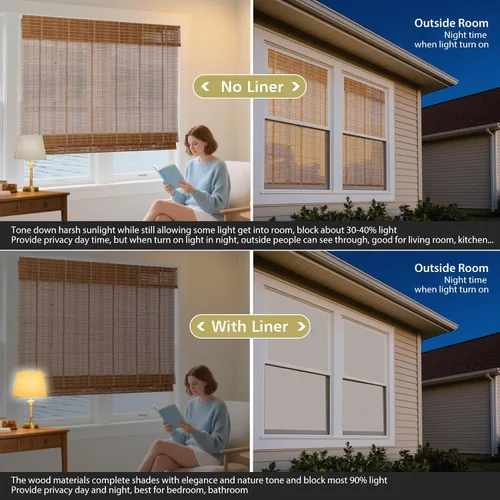 Vista 8 de Cortinas Letau de madera, estilo romano, para ventanas, con cenefa, filtran la luz Marrón almendra