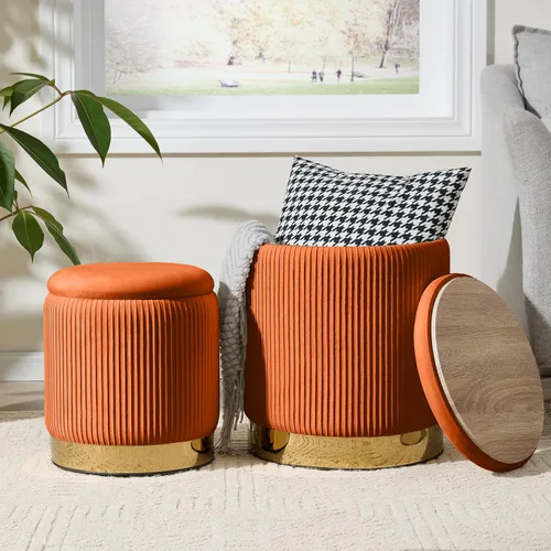 Vista 19 de Royal Windsor Boucle - Juego de 2 otomanas redondas con almacenamiento, taburete pequeño para sala de estar, mesa de centro pequeña, taburete
