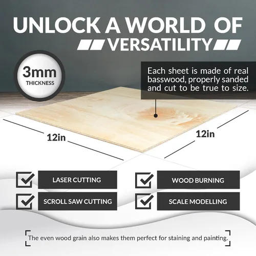 Vista 6 de Hojas de tilo para manualidades de 3 mm, hojas de madera contrachapada de 1/8 pulgada para corte láser, grabado en madera, modelos arquitectónicos