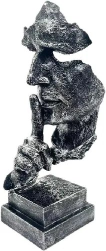 Vista 3 de SMRTHMRT Esculturas abstractas de pensadores, estatua creativa de The Thinker, Keep Silence/Silence is Gold Charaters, decoración de oficina en casa