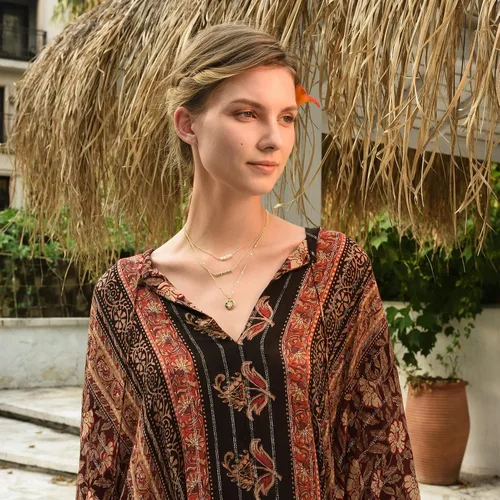Vista 3 de KISMIURRA Collar de oro en capas para mujer, chapado en oro de 18 quilates, delicado collar apilado, regalo de joyería para mujeres y niñas, Cobre