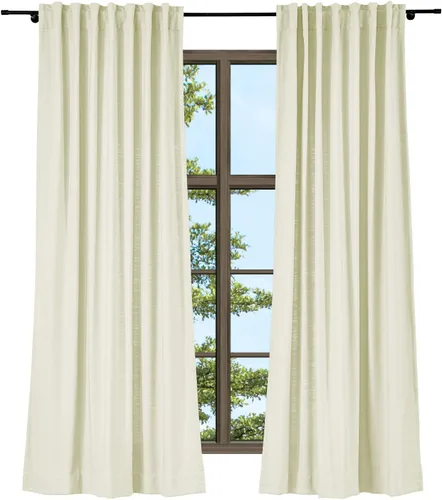 Vista 18 de TWOPAGES Cortina de lino beige sólido de algodón con pestaña trasera, elegante cortina natural para cocina (1 panel, 50 x 63 pulgadas)