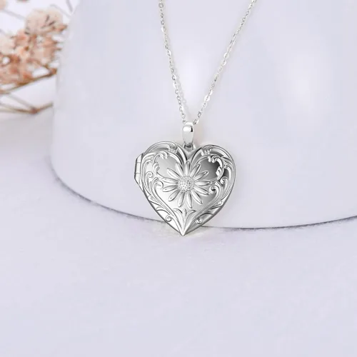 Vista 2 de SOULMEET Collar con medallón de girasolrosa blanco que sostiene fotos para mantener a alguien cerca de ti personalizado plata esterlinaoro blanco