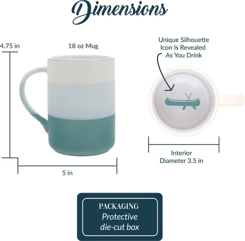 Vista 6 de Pavilion River People - Taza de cerámica de 18 onzas para hombre, canoa, aguamarina