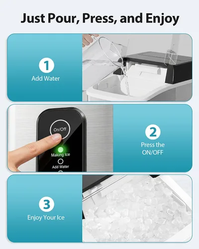 Vista 5 de Aeitto Nugget - Máquina de hielo para encimera, máquina de hielo de 42 libras/24 horas con tanque de agua de 1.5 L, liberación rápida de hielo en 6