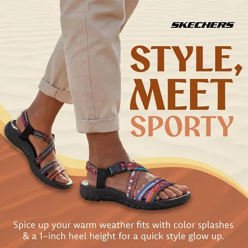 Vista 5 de Skechers Women's Reggae Sew Me Boho Slingback Sandal Negro Multi