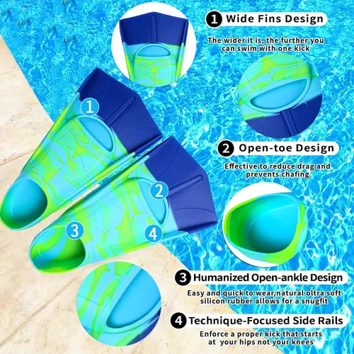 Vista 2 de Aletas de Natación para Niños, Aletas Cortas Cómodas para Natación de Vueltas y Entrenamiento para Niños, Niñas, Niños, Principiantes