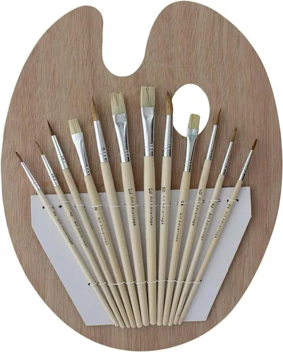 Vista 6 de Art Advantage paleta de madera con 12 pinceles.