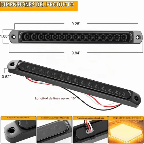 Vista 6 de PSEQT Luces LED de identificación de remolque de 10 pulgadas, barra de luces LED ámbar de señal de giro, luces de marcador trasero, tira
