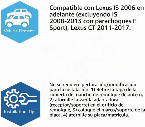 Vista 2 de iJDMTOY Kit de adaptador de soporte de montaje de placa para parachoques delantero sin perforación, con gancho de remolque, compatible con Lexus IS