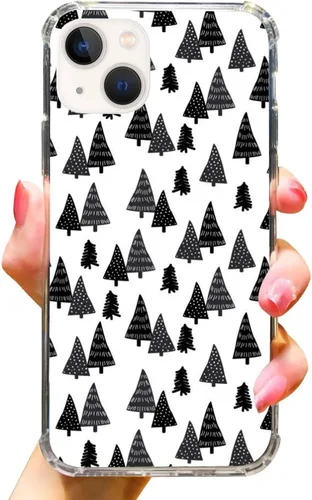 Vista 2 de Bonita funda negra con diseño de árboles de Navidad compatible con iPhone 14 Plus, funda de invierno con árboles de Navidad para adolescentes
