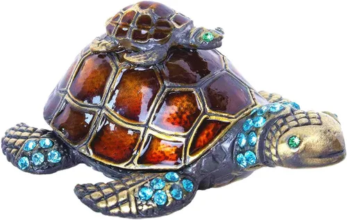 Vista 8 de YU FENG Figuras de tortuga para madre y bebé, cajas de joyería con bisagras coleccionables