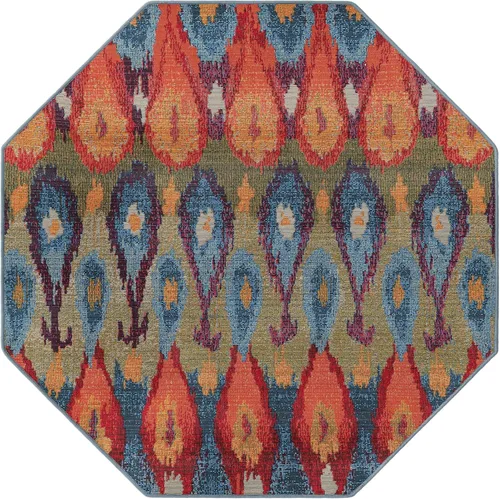 Vista 3 de Unique Loom Outdoor Modern Collection - Alfombra de área Ikat (4 pies 1 pulgada octágono multi/borgoña)