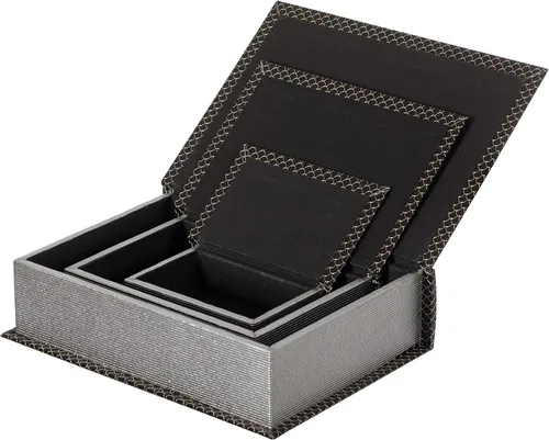 Vista 3 de Juego de 3 cajas decorativas de terciopelo de madera antigua clásica para libros Negro