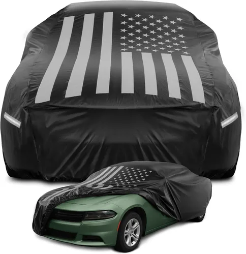 Vista 11 de Motor Trend Funda impermeable para automóvil con bandera de Estados Unidos, protección para todo tipo de clima, resistente a los rayos UV Bandera