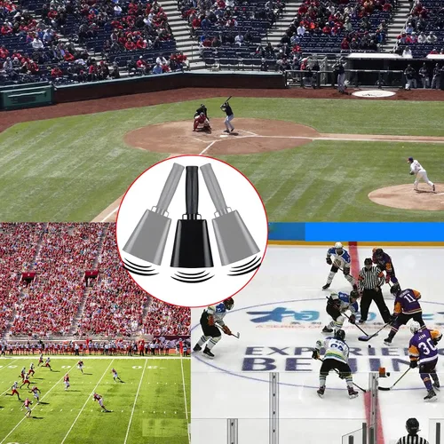 Vista 4 de Campana de vaca de acero de 8 pulgadas con asa, campana para hacer ruido, campana de llamada de mano fuerte para eventos deportivos, fútbol, fútbol
