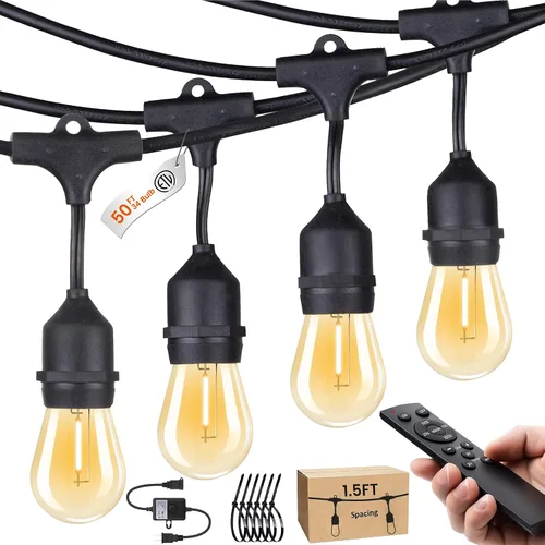 Vista 9 de SUFEIMAS - Cadena de luces para exteriores de 100 pies, IP65 a prueba de agua, bombillas LED de plástico 30+2, 2700K, luces blancas para patio Blanco