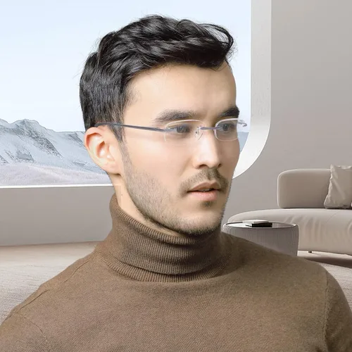 Vista 2 de LUFF Anteojos de lectura sin montura ultra ligeros con marco de metal para hombres y mujeres con bisagra de resorte