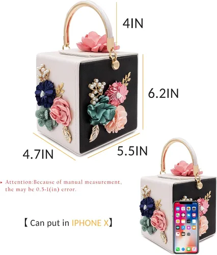 Vista 3 de Milisente Bolso de mano de noche para mujer, caja cuadrada floral, bolsos de noche, bolsos cruzados de hombro, bolso de mano de flores para boda