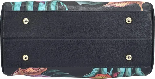 Vista 8 de Anuschka Mujer Pintado A Mano Cuero Genuino Cremallera Alrededor Clásico Satchel - Island Escape Negro, Island Escape Negro, Cremallera Alrededor